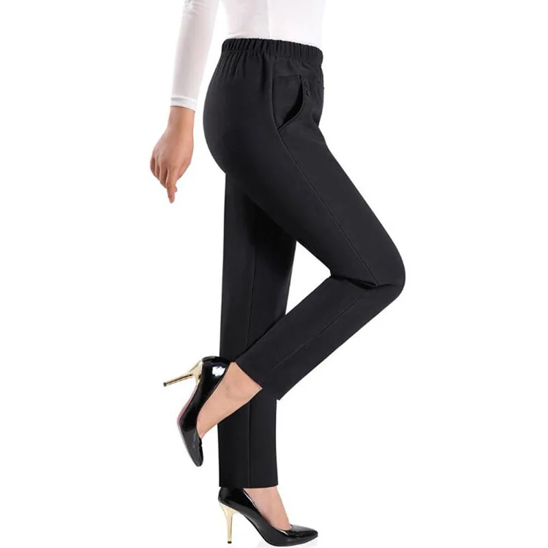 Plus size 8XL Autumn Women Trousers Oversize Elastic High Waist Loose Casual Pants Middle-aged Female Winter Warm Stretch Pants