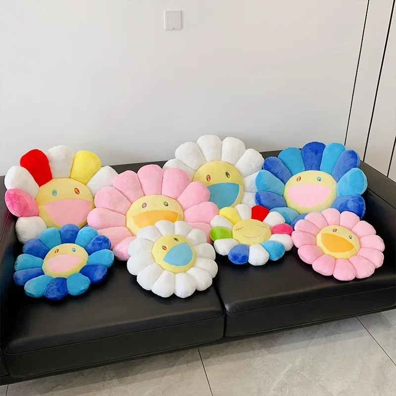 Almohada de girasol de 60cm, juguete de felpa con diseño de margaritas y arcoíris, alfombrilla de juego para suelo de bebé y niño, cojín para