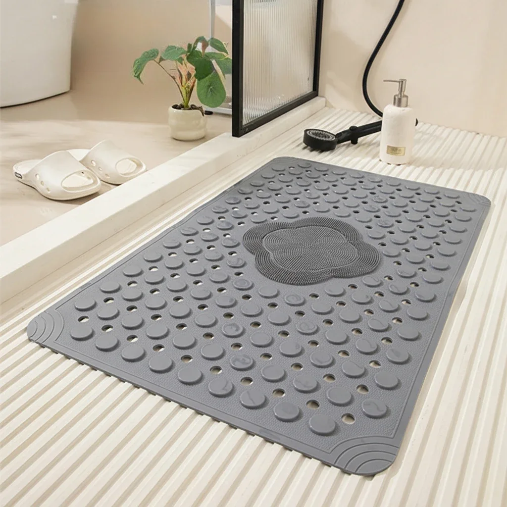 Bath Mat for Tub and Shower Anti-Slip with Suction Cups Exfoliating Foot Scrubber with Drain Holes Massage Points
