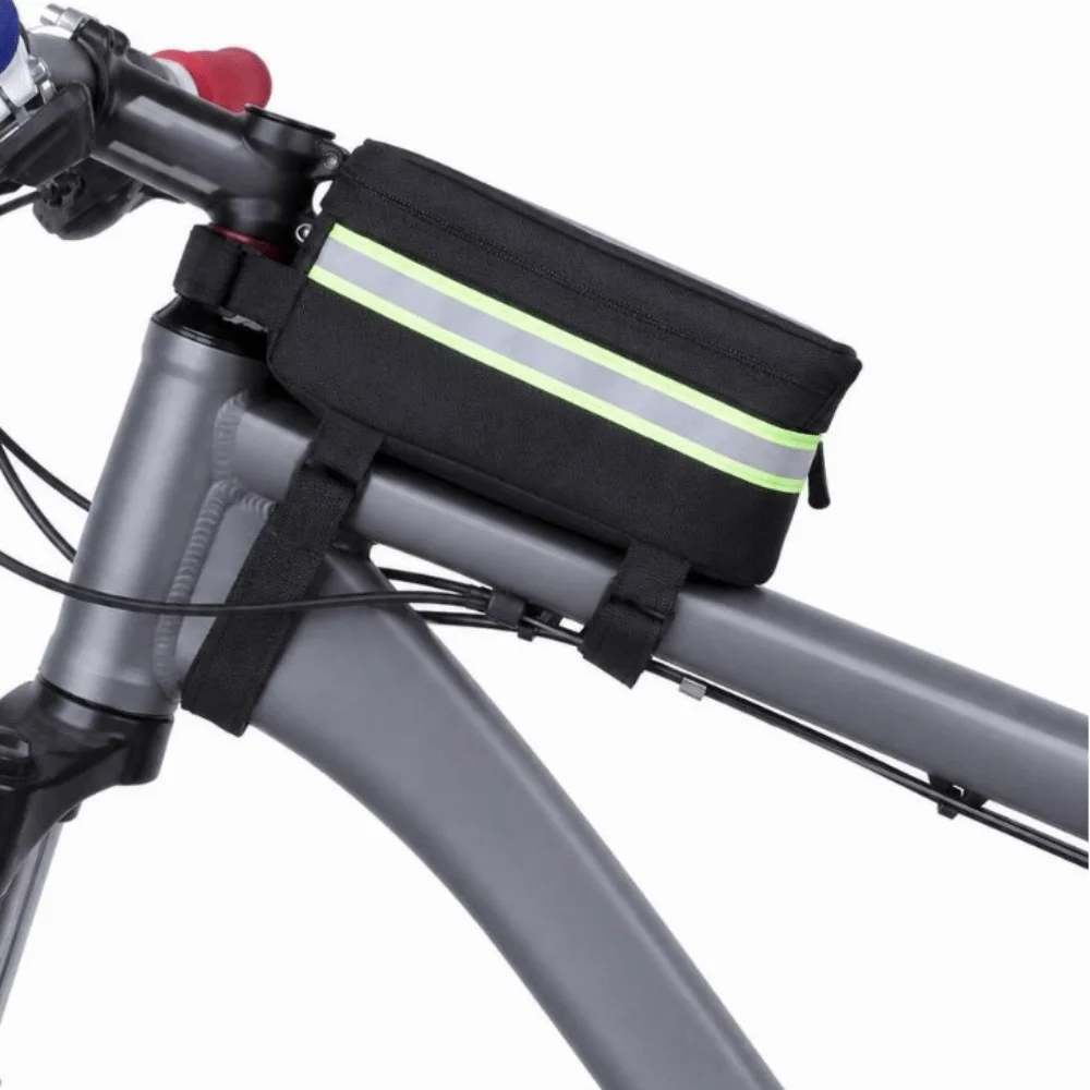 600D Nylon , TPU Bike Touchscreen Phone Bag Easy Installation with Reflective Side Strips Bicycle Phone Bag Hook and Loop Straps