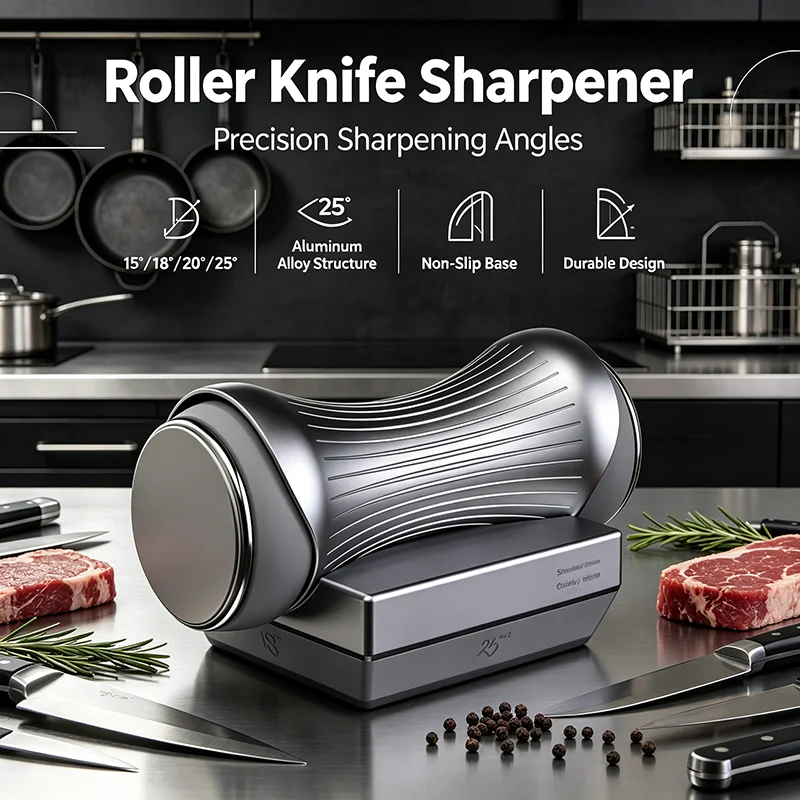 Rolling Knife Sharpener Kit Fixed Angle Knife Sharpening System with Tumbler Diamond Grinding Stone for Kitchen and Outdoor