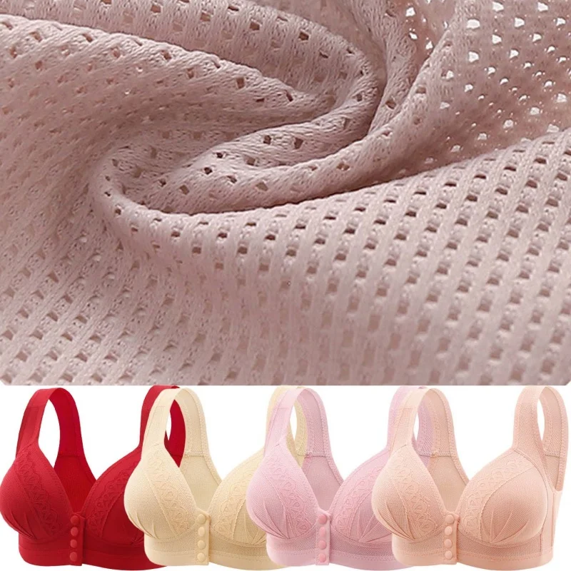 通気性の良いライトベージュのフロントクロージャーブラ4枚、魅力的なレディースフロントクロージャーブラ、フロントクロージャーブラ。