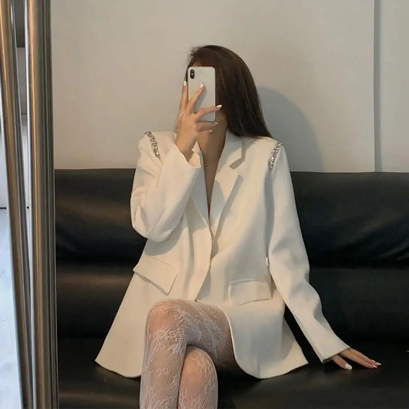 

Casual Woman Blazer Sacks Intellectual Designed Self-Cultivation Occasion Inside Outcoat Flare Wide-Sleeve Plain Ashes Sheen Fan