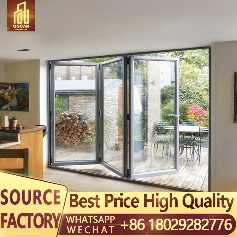 Modern Aluminium Frames Double Glazed Folder Door Interior Folding Glass Door Bifolding Door