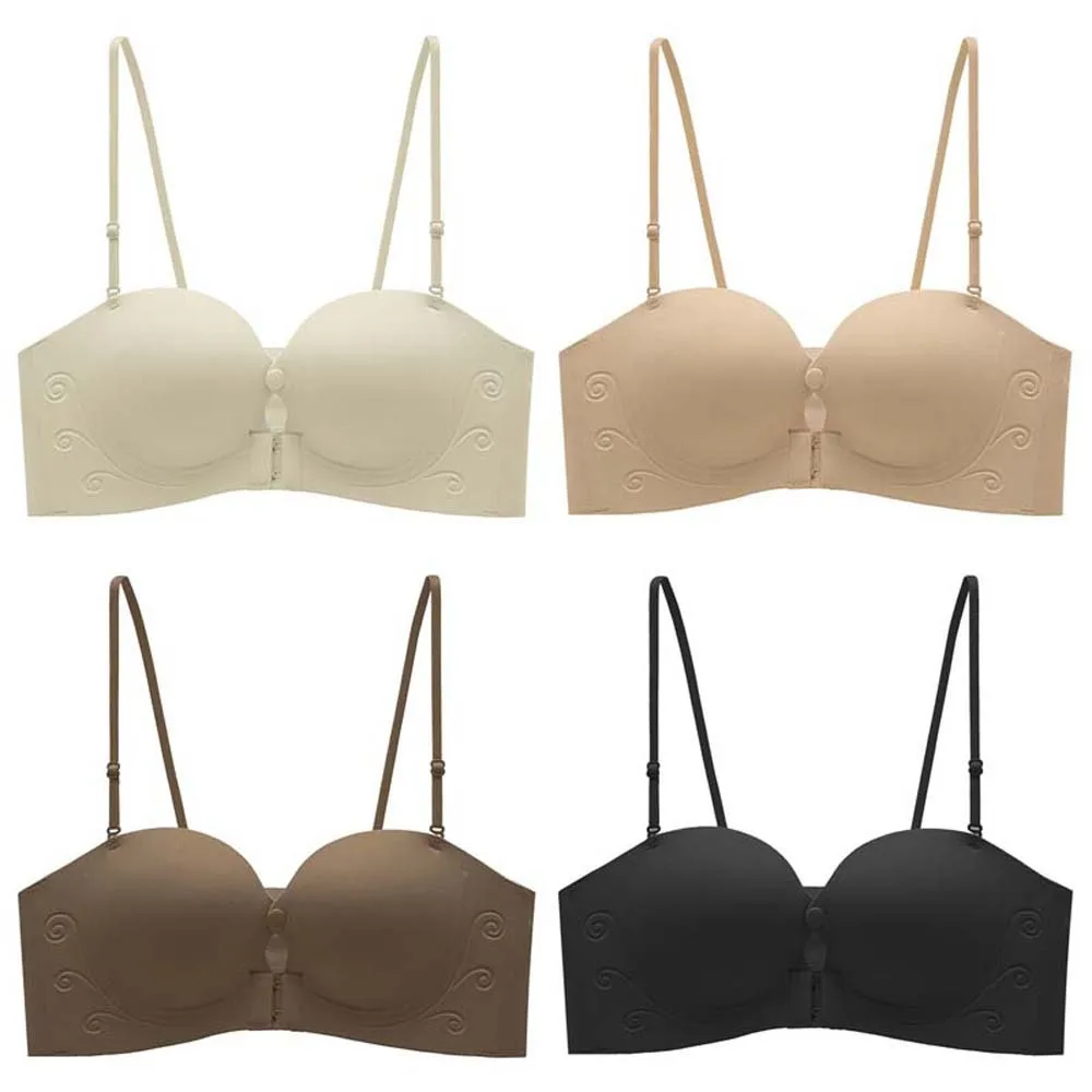 Envoltura el pecho, sujetador inalámbrico con escote en V profundo, hebilla frontal ajustada, ropa interior push-up, sujetador con hebilla frontal a prueba de golpes sin rastro