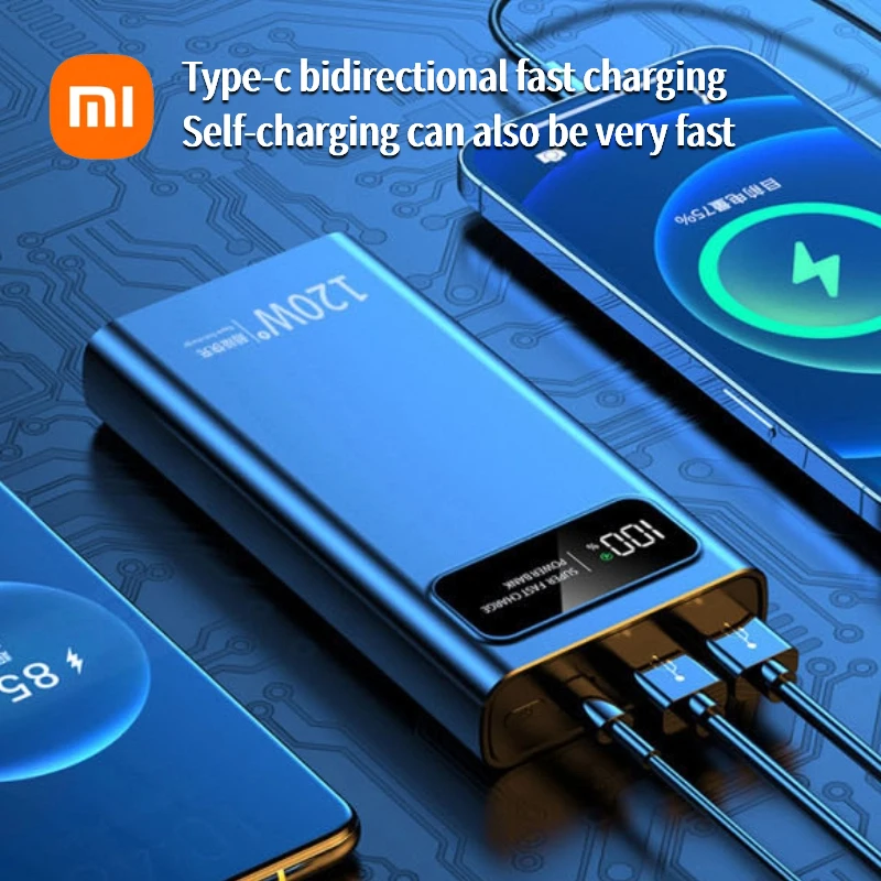 بنك الطاقة Xiaomi 120W شحن سريع للغاية 200000 بطارية خارجية محمولة ذات سعة كبيرة mAh للطاقة المتنقلة لهاتف آيفون الجديد