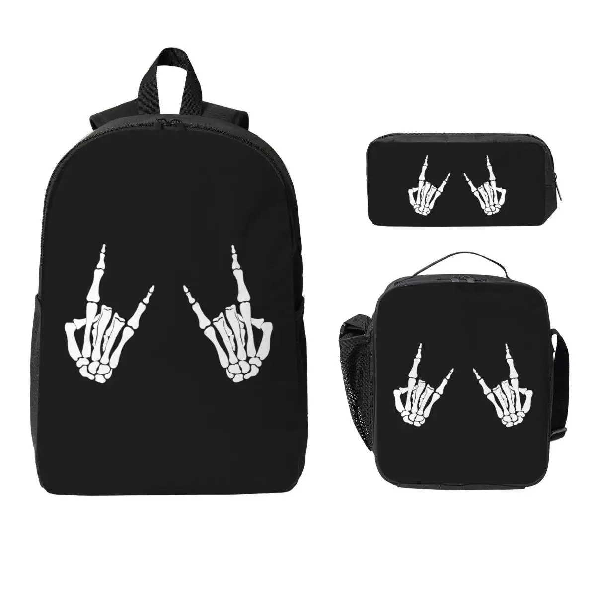 

Skeleton Hands Gestures Print Backpack Boys Girls BookBag School Bag Laptop Shoulder Bags 3ps Insulated Lunch Bag Pencil Case