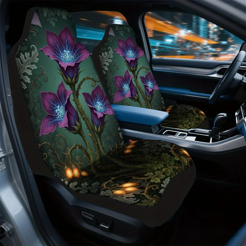 Set Of 2 Fantasy Night Flowers Car Seat Covers, Ideal For Both Men And Women, Your Front Seats With Sturdy Material Suitable For