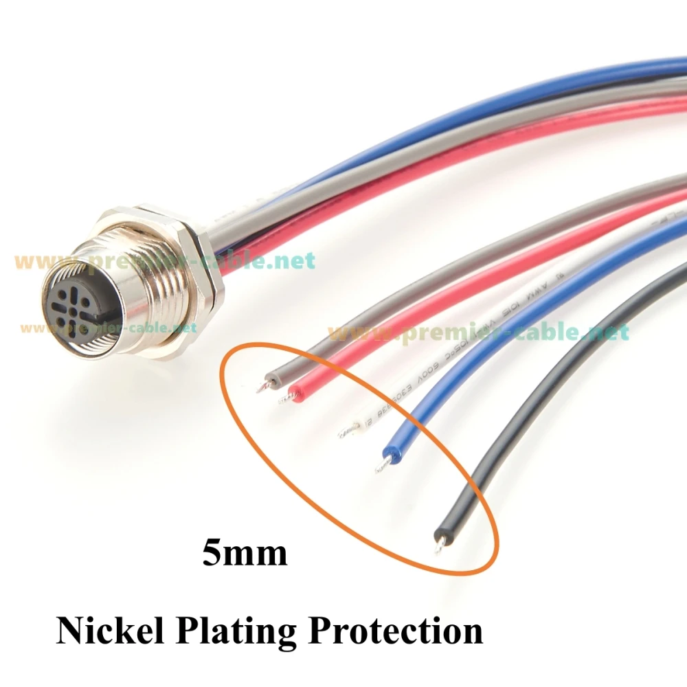 IP67 M12 A Código Conector hembra de 5 pines Cable de receptáculo Montaje en panel frontal con coleta de premontaje para NMEA2000 DeviceNet