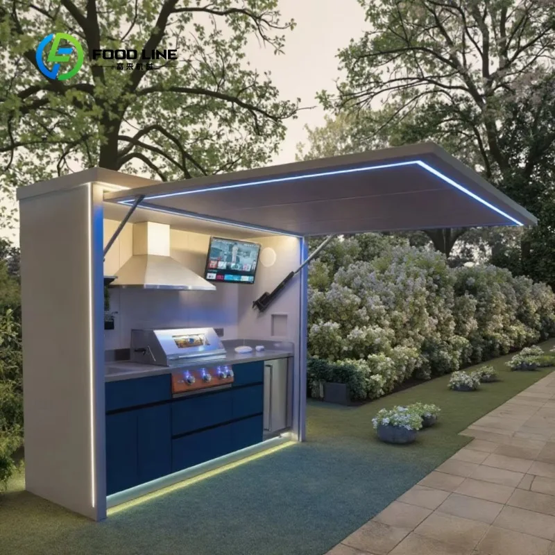 Customized 2026 Modern Stainless Steel Outdoor Kitchen Cabinet for Gas BBQ Grill Outdoor Furniture with Shed for Pool House