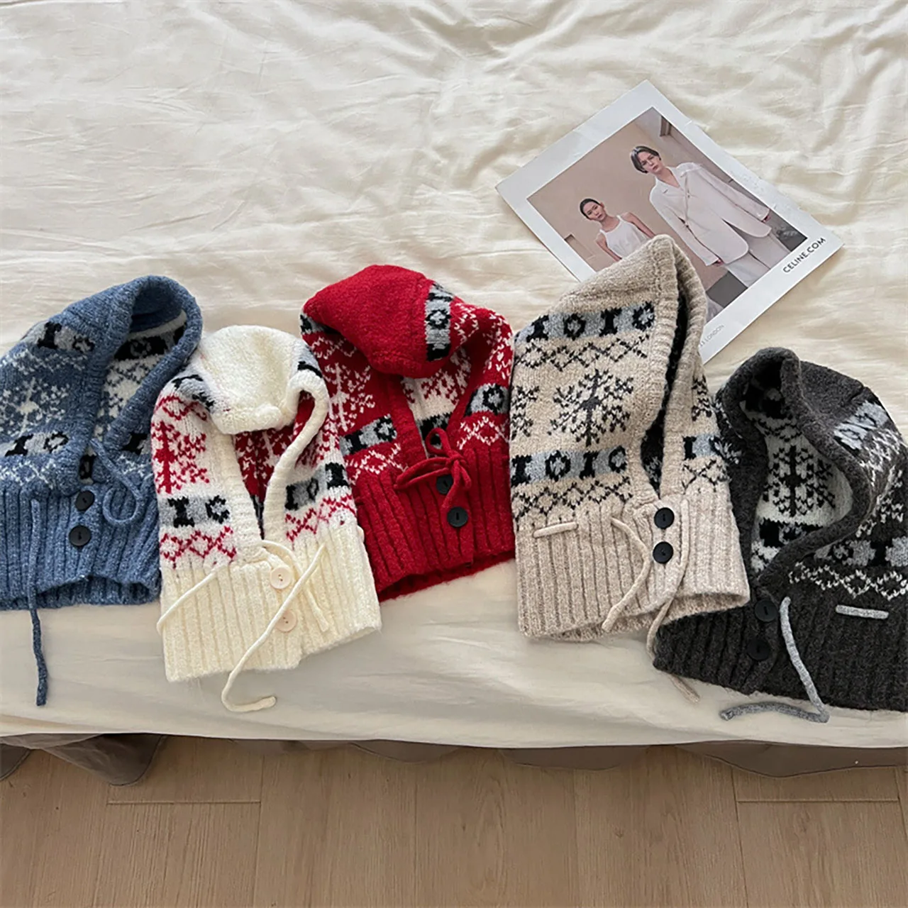 الشتاء الاطفال وشاح قطعة واحدة قبعة موضة الأطفال محبوك قبعات حماية الأذن الدافئة بالاكلافا القبعات 4-10 سنة الطفل مقنعين قبعة