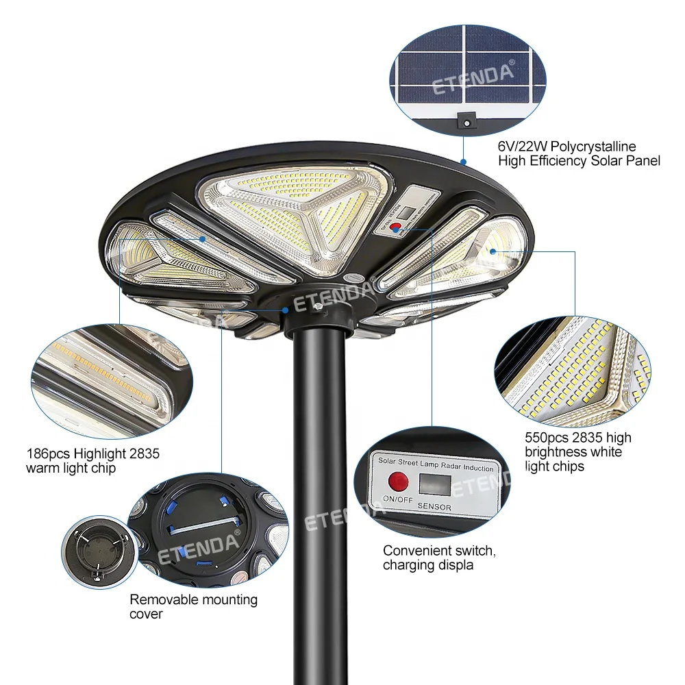 Solar UFO Round LED Light White Warm Color 2000W LED Light For Outdoor Illuminations To Commercial, Industrial ,Residential