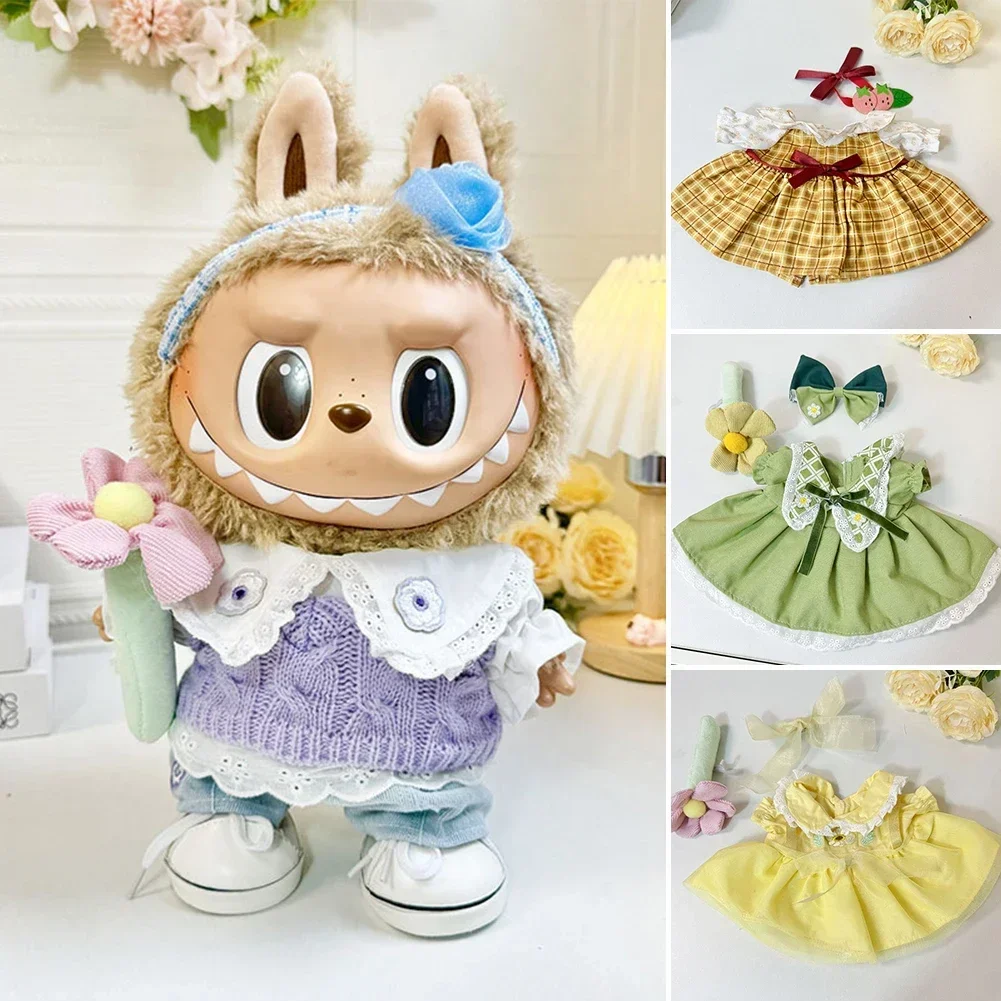 38cm Mini Plush Doll'S Clothes Outfit Accessories For Korea Kpop Exo Labubu Idol Dolls Spring Purple Sweater Flower set Clothing