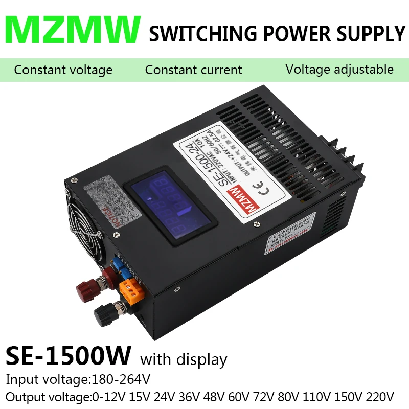 1500W Adjustable AC/DC Industrial Switching Power Supply 0-12V 24V 36V 48V 60V 72V 110V 220V Display SMPS Lithium Battery Charge