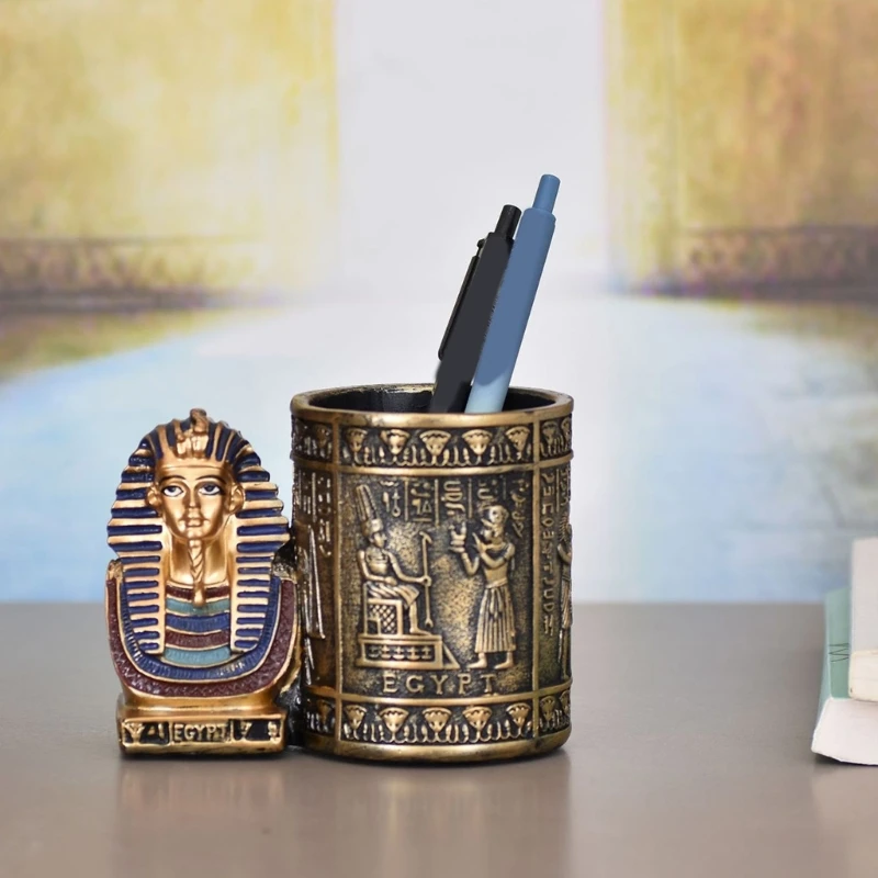 Ancient Egyptian Theme Figurine Desk Organizers Resins Craft Pen Holder Cup For Academic Space And Collectors Display A2BB