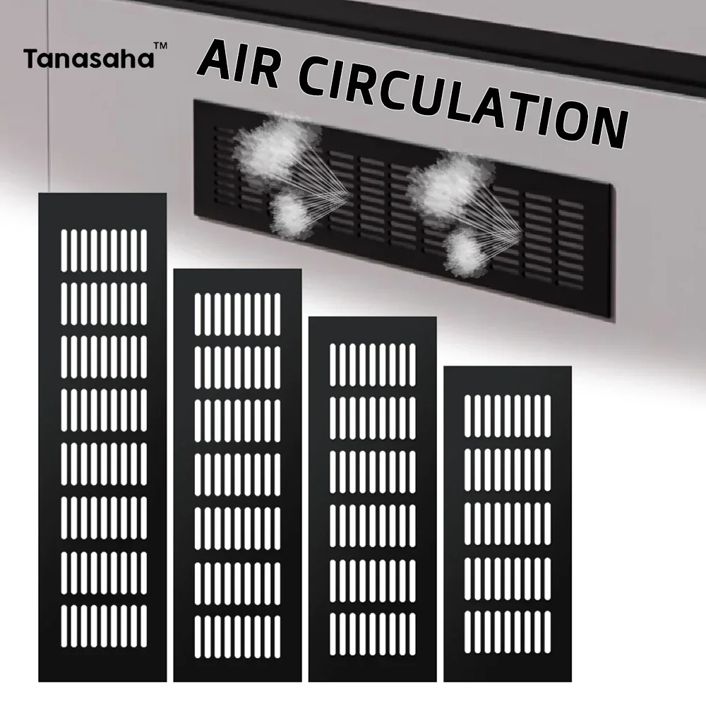 Rejillas de ventilación rectangulares con núcleo de aleación de aluminio, rejillas de ventilación negras y plateadas para armario, zapatero, rejilla de ventilación para armario