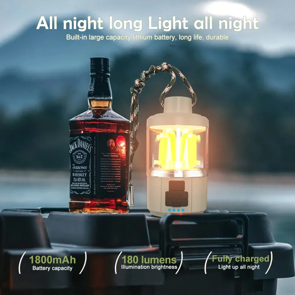 LED Camping Lantern Rechargeable Portable Flashlight Work Light 5 Modes Hanging Tent Lamp 8 Light Filaments Outdoor