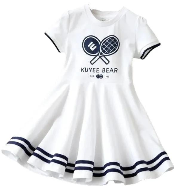 2024 Summer baby Girls under Dress Clothes white t-shirt dress girl sports running autumn teenager 3 4 5 6 7 8 9 10 12 year