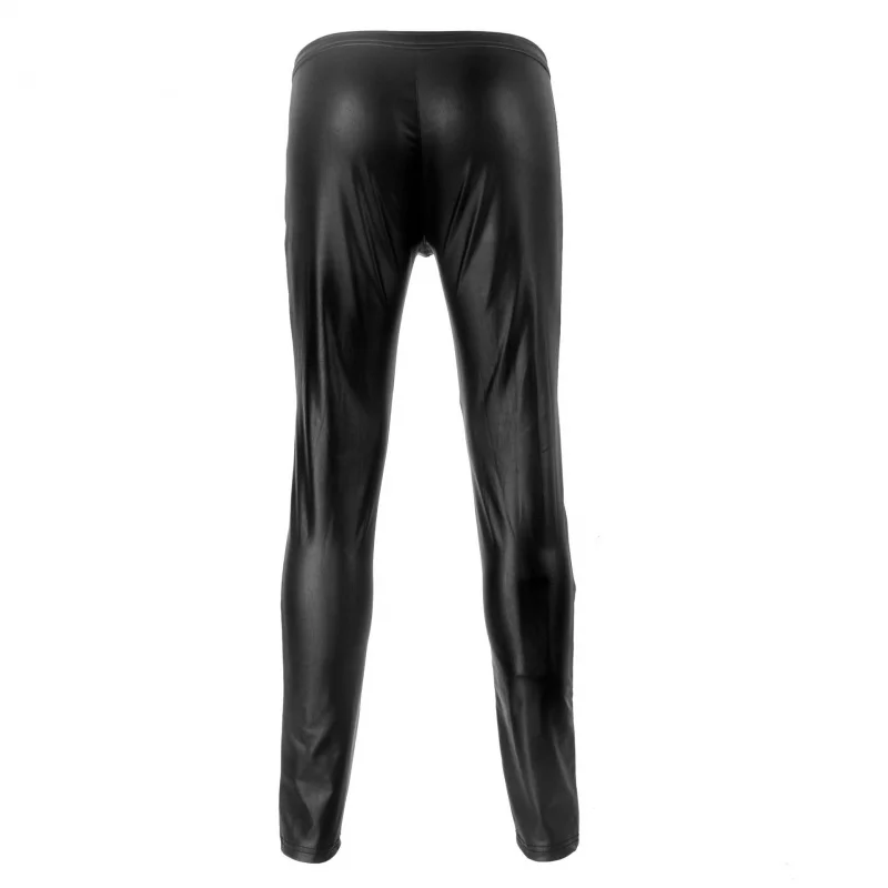 Men Latex Leather Pants Low Waist Faux Leather Shiny Pants Fashion Tight Trousers for Club Stage Show Rock Band Performance