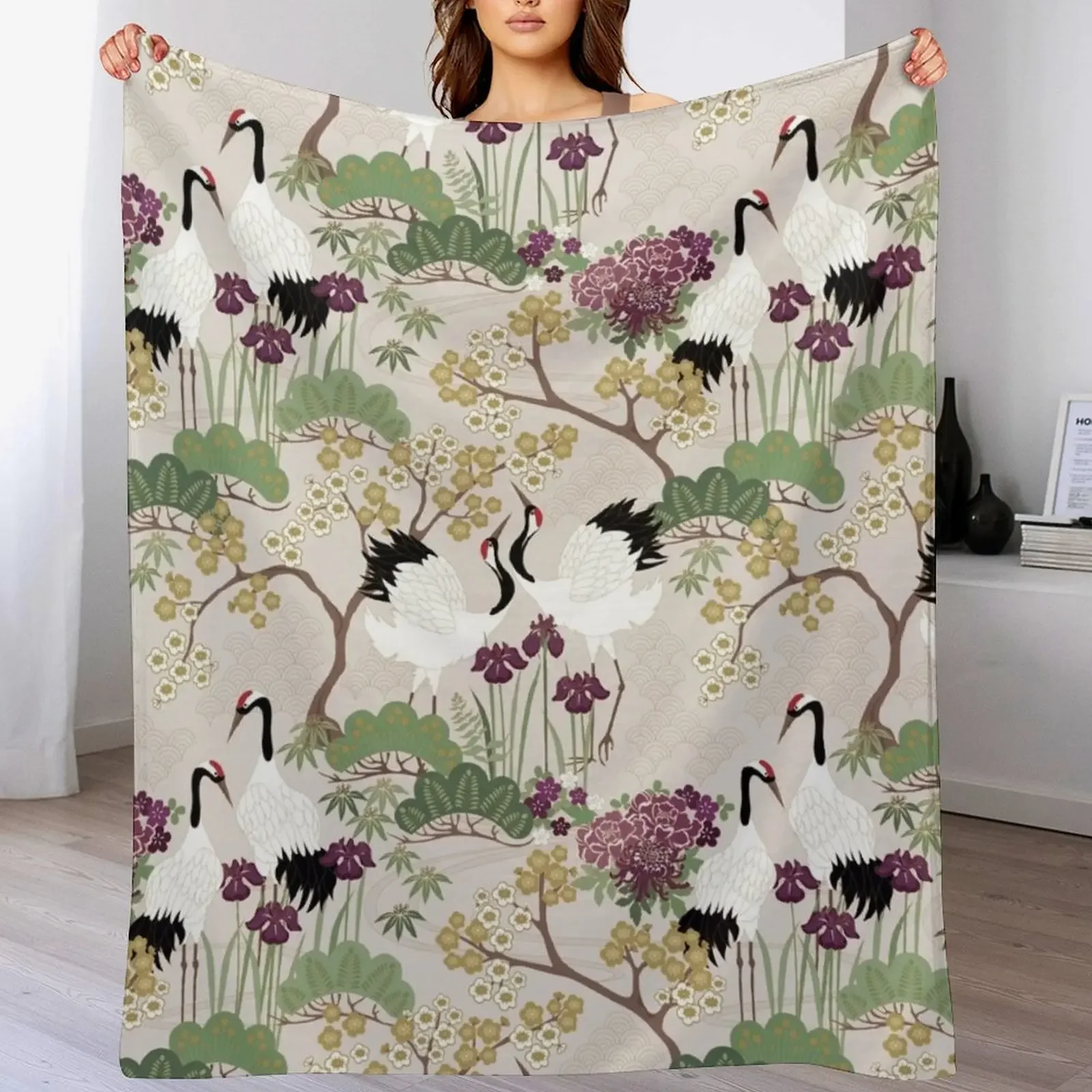

Japanese Garden Gold Throw Blanket Extra Large Throw Decorative Sofa Hairy Nap Blankets