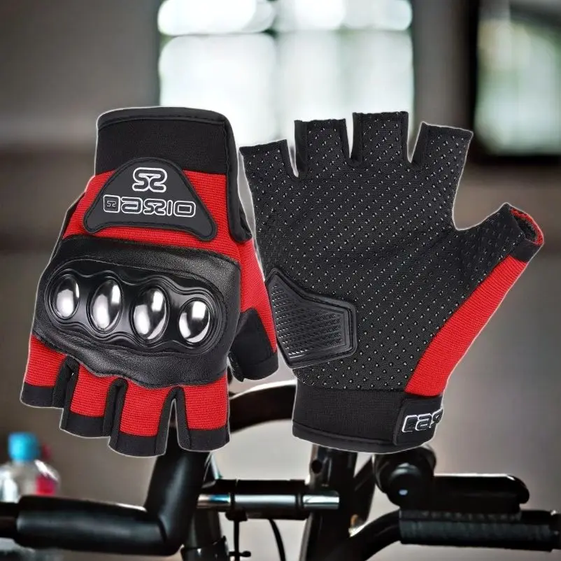 

Summer Unisex Motorcycle Racer Gloves Red Black | Breathable Half Finger Design | Shockproof & Anti-Slip for Bicycling/Motocross
