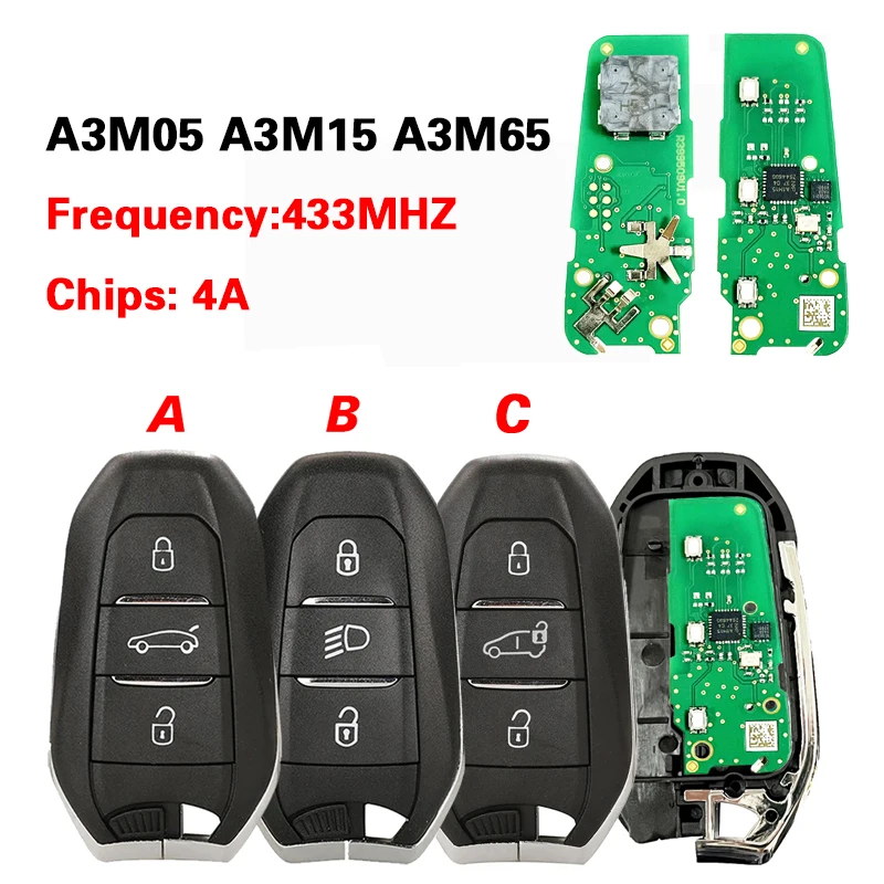 

CN009070 New Aftermarket Can Change to A3M15 A3M05 A3M65 4A Chip FCC IM3A For 2020 Peugeot 5008 508 Smart Key IM3A 433MHz