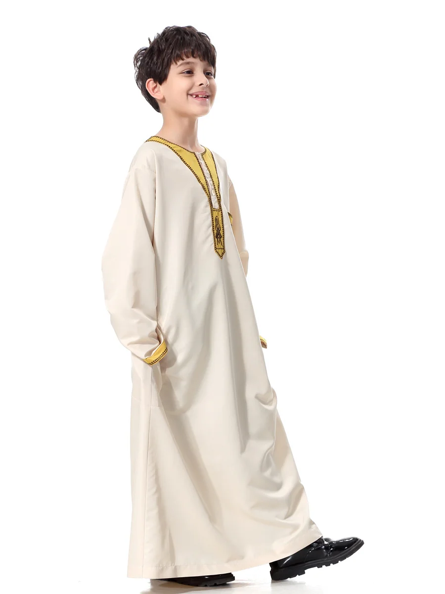 Muslim Kids Abaya Jubba Thobe Caftan for Children Islamic Clothing Long Robe Embroidered Dress Dubai Arab Ramadan Kaftan