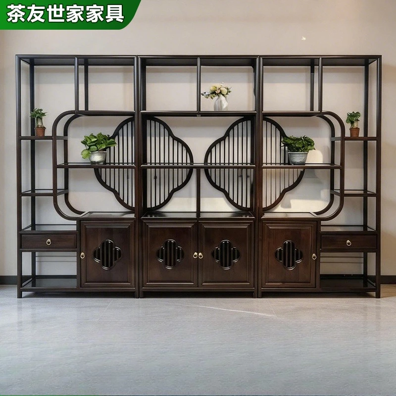 HT New Chinese-style solid wood Bogu shelf display cabinet Duobao Pavilion rosewood classical bookcase  partition tea shelf