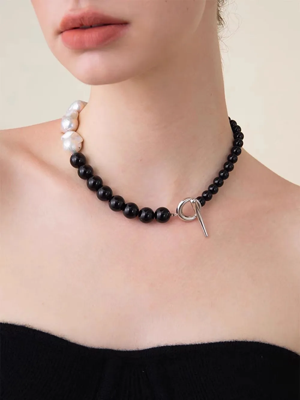 Brass Chunky Statement Natural Pearl Beads OT Chain Necklace Women Jewelry Punk Designer Runway Rare Gown Boho Japan Korean