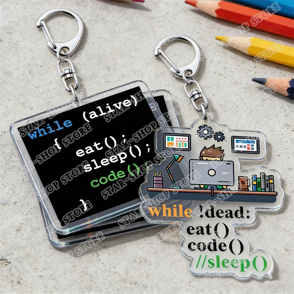Hot Eat Sleep Code Repeat Keychains for Accessories Bag Programmer Coding Computer Developer Keyrings Jewelry Friends Geek Gifts