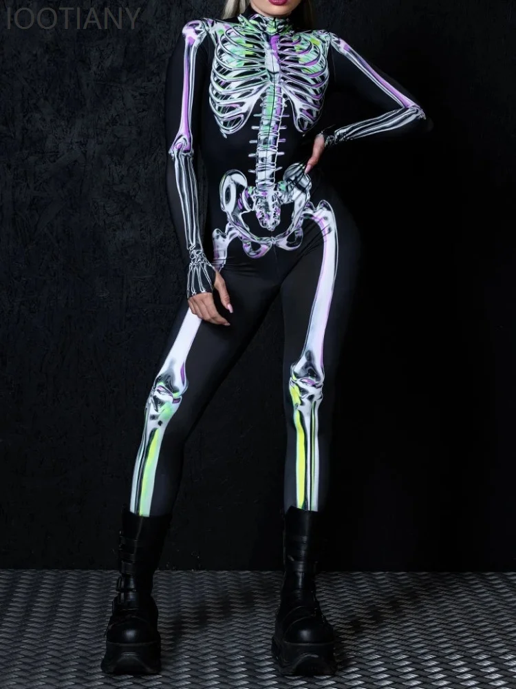 

Unisex 3d Printed Colorful Horror Skull Cosplay Bodysuit Cyberpunk Zentai Suit Halloween Carnival Party Stage Performance Tights