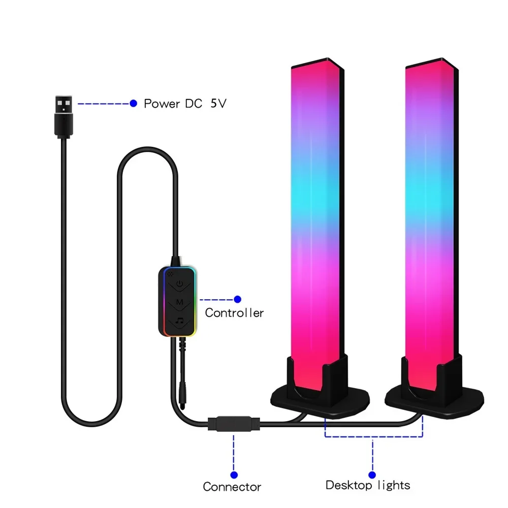 RGB LED ذكي مصباح لتهيئة الجو كمبيوتر مكتبي الموسيقى إيقاع البيئة ضوء اللون لاقط ضوء غرفة نوم الديكور مصباح