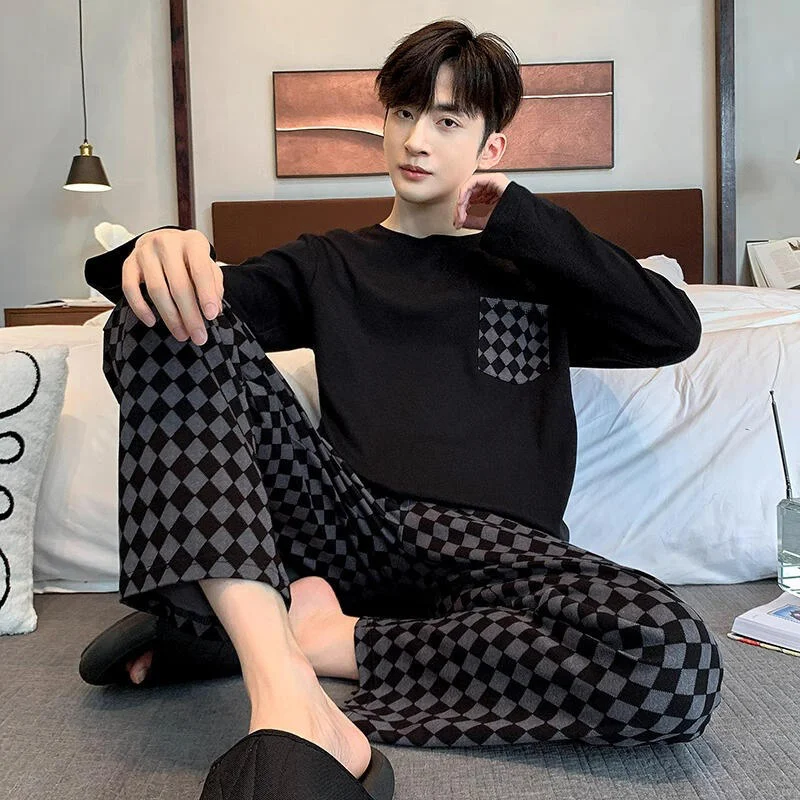 

Man Pajama Set Large Size Nightgown Men Homewear Loose Bath Robe Youth Sportswear Men Loungewear Pajama Pants Autumn Long Sleeve