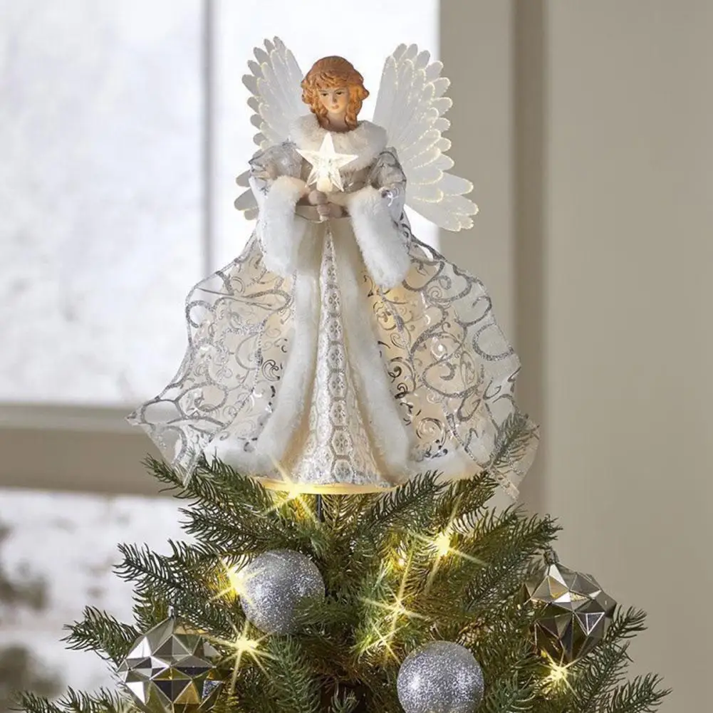 Christmas Tree Topper Angel Fairy with Lights Three-dimensional Christmas Tree Top Ornament Christmas Decoration