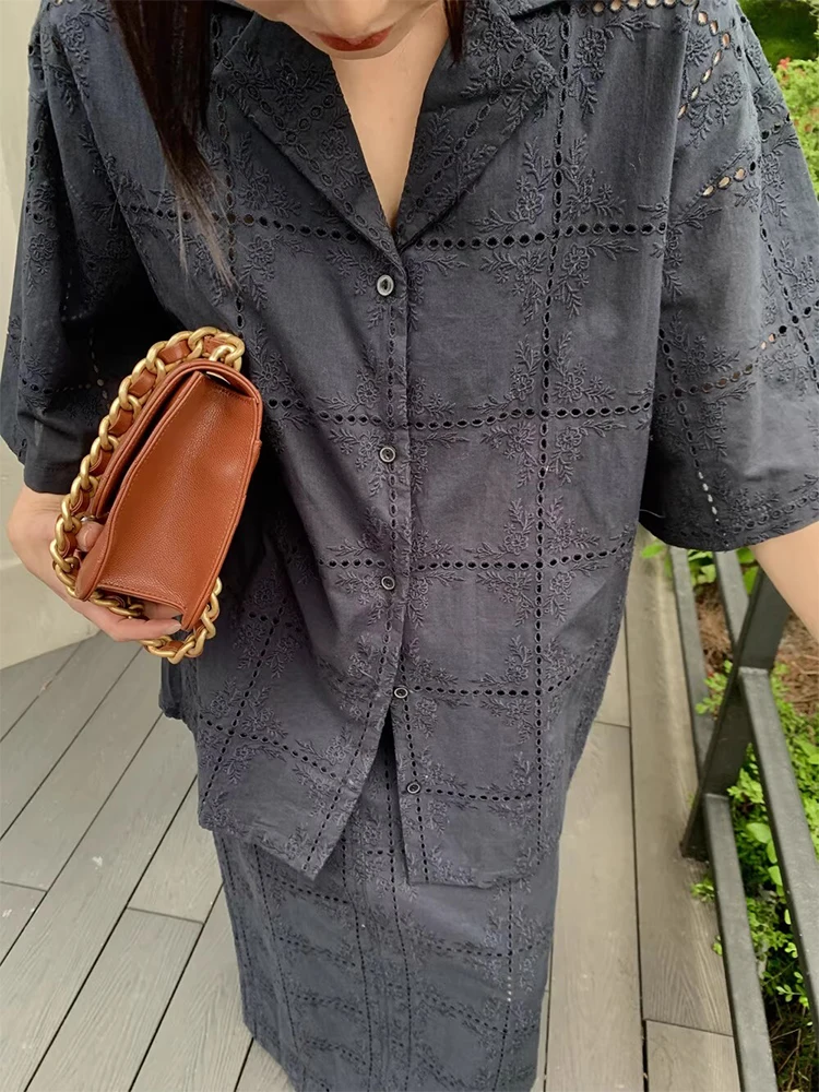 

Женская летняя новинка Liliang с кружевными крючками и цветами, прямая юбка-труба в стиле ретро, комплект с вырезом, модный дизайн Ense...