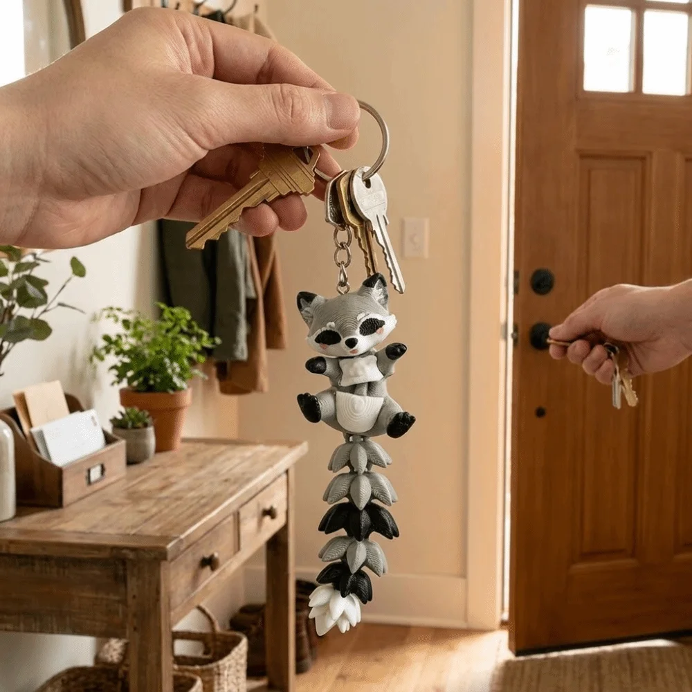 Movable Joint 3D Printed Key Chain Decorative Plastic Articulated Animal Ornament Fantasy Style Flexible Cat Keychain