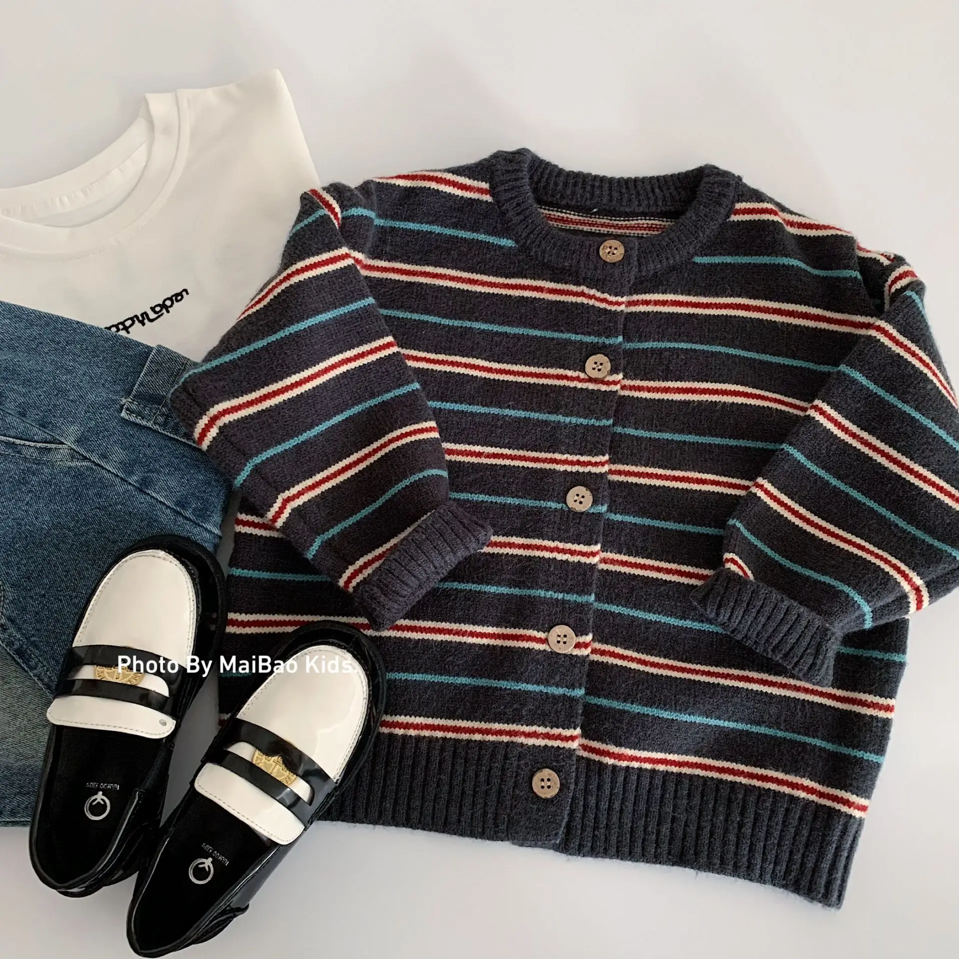 Children Clothes Boys Knitted Cardigan 2026 Autumn New Style Color-blocking Round-neck Versatile Sweater Baby Coat