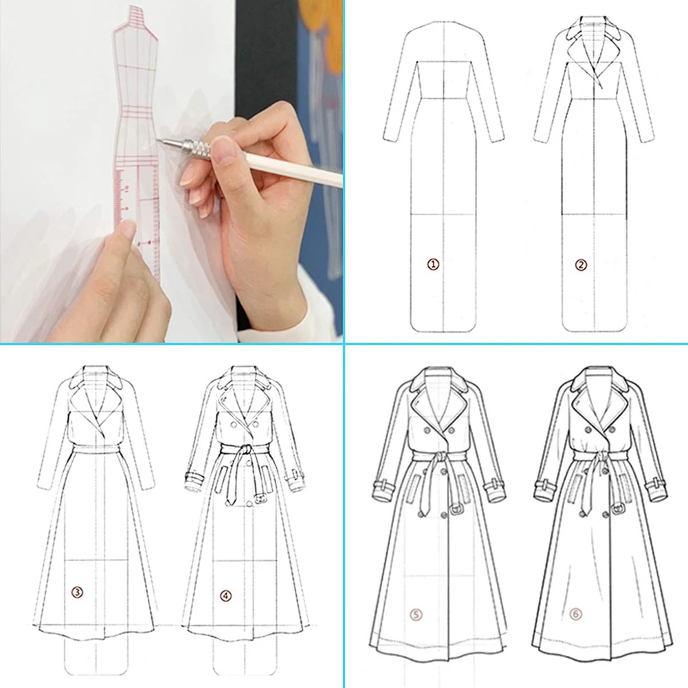 N08R Fashion Illustration Rulers Sketching Templates Ruler Sewing Humanoid Patterns Design Clothing Measuring