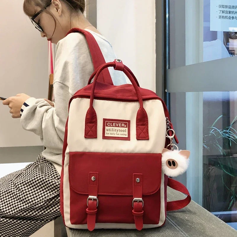 Women Nylon Backpack Candy Color Waterproof School Bags for Teenagers Girls Patchwork Portable Backpack Female Rucksack Mochila