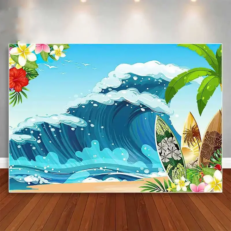 7x5FT Surfing Wave Riding Surf Sand Beach Summer Sea Outdoor Weatherproof Photo Background Wrinkle Free Polyester Polycotton