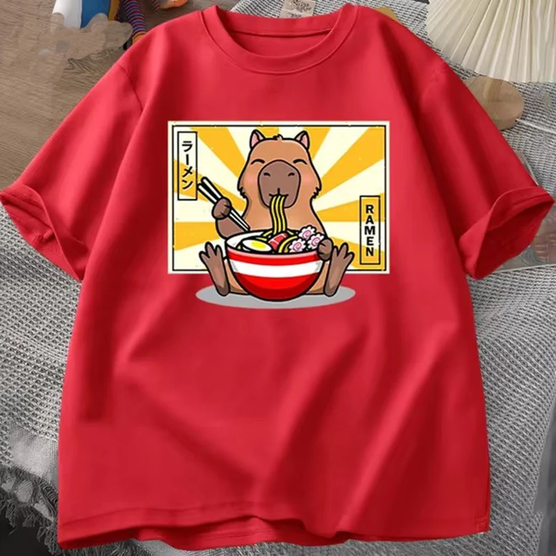 Capybara Cotton T-shirts Casual Men\'s Clothes Oversized Short Sleeve Tees Summer Japanese Streetwear 90s Animal Graphic T Shirts