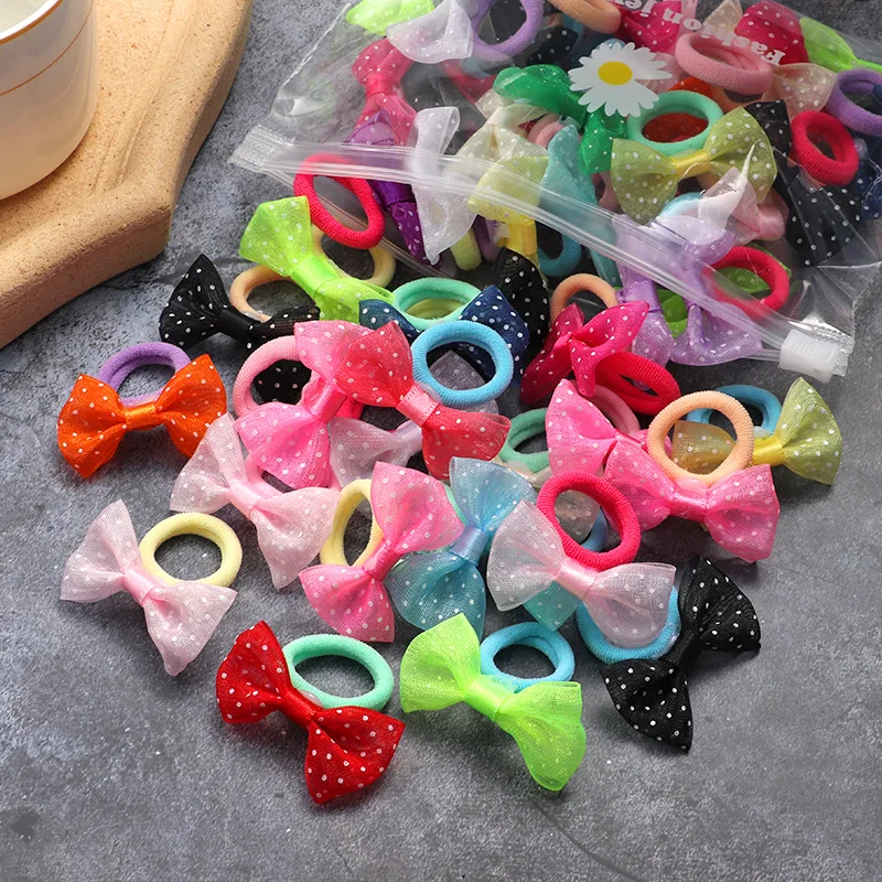 20 Pcs of Candy Colored Rubber Bands Children\'s Bow Hair Rings New Colored Non Damaging Hair Headbands Girl Tie Hair Towel Rings