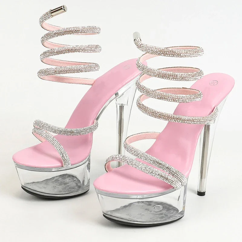 Eilyken Extreme Stiletto High Heels Women Sandals Sexy Crystal Ankle Strap Shoes Peep Toe Party Prom Sapatos Feminino