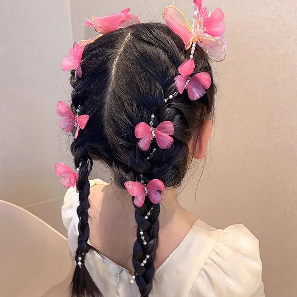 Mesh Pearl Braided Hairpin Tassel Headwear Hair Clip Braided Hair Chain Hair Accessories Children Flower Barrettes