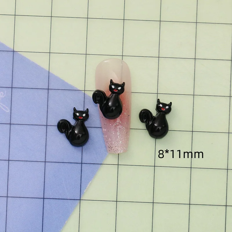 10pcs Halloween Nail Accessories Cartoon Cute Skull Little Wild Cat Series Nail Art Charms Decor Diy Long Square Finger Supplies