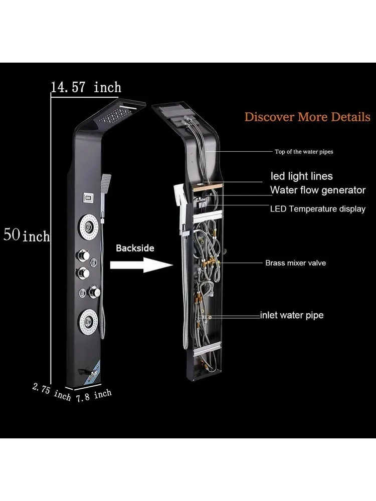 Waterfall Rainfull Shower Panel  SPA Sprayer Jets 3 Handles Shower Column Faucet Tower Hand Shower Tub Spout
