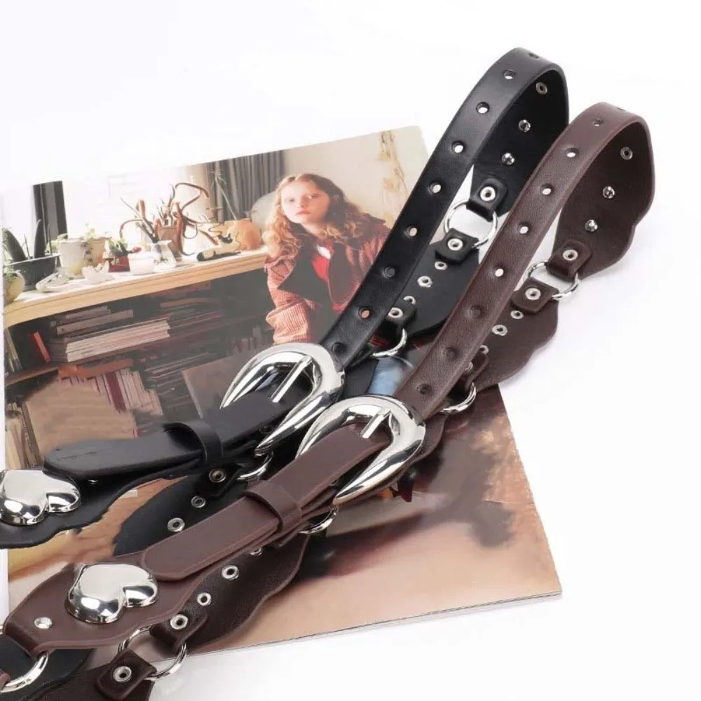 

Регулируемый ремень с заклепками в стиле панк для джинсов, декор в стиле Y2K, крутой ремень для девушек, американский винтажный черный кожаный пояс