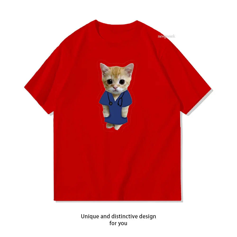 kawaii Doctor Cats T-Shirt woman man Casual cotton graphic t shirts Creative streetwear Classic O-neck shirt