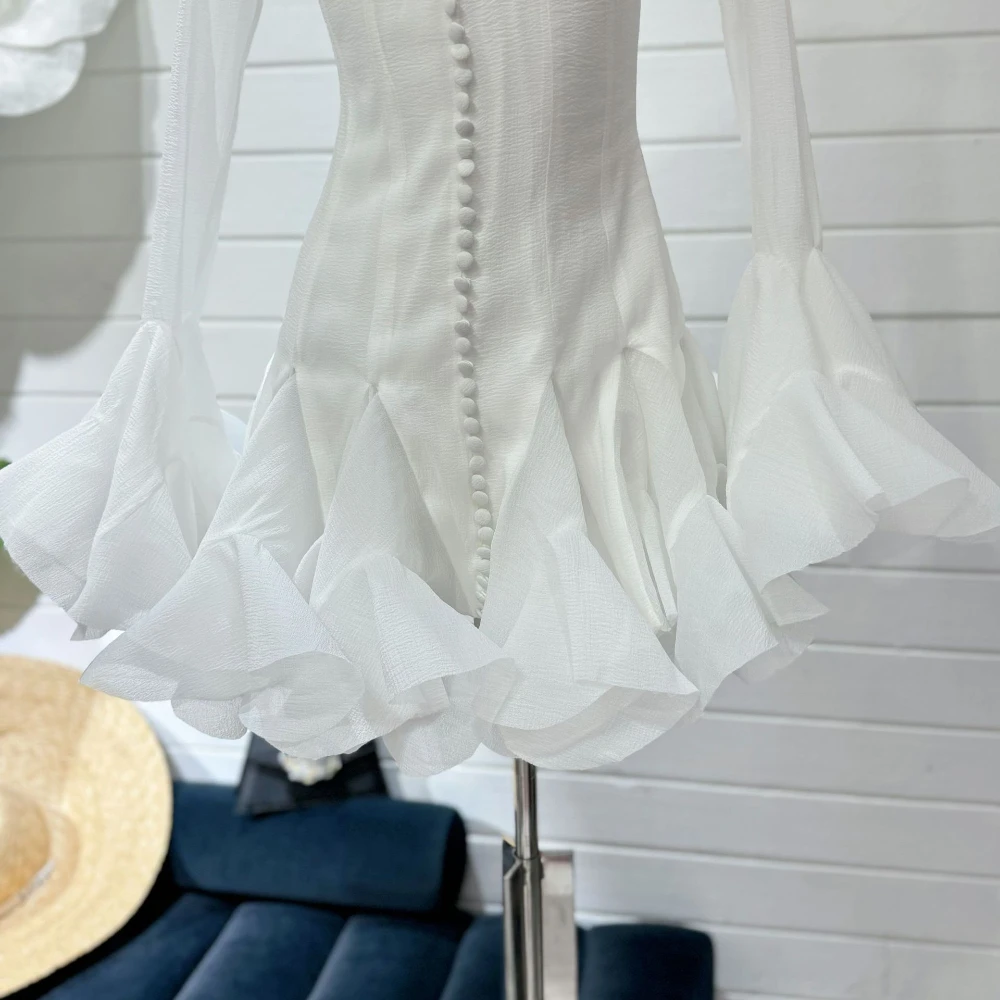 Vestido corto transparente de manga larga de diseñador elegante para mujer 2025, primavera, novedad de verano, colección de vestidos de noche para celebridades y cumpleaños