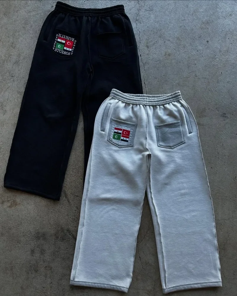 2025 힙합 하라주쿠 신상 그래픽 자수 남성 캐주얼 스웨트 팬츠 인스 고딕 레트로 멀티 포켓 남녀 공용 팬츠